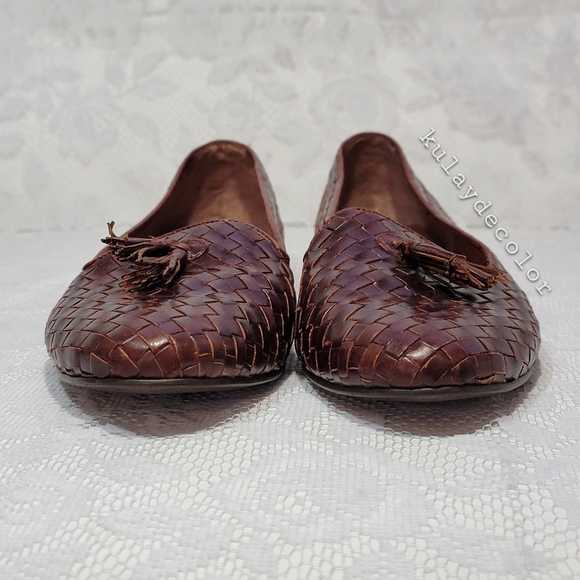 Vintage Pappagallo Woven Leather Tassel Classic Flats Brown Slipon Loafers 9.5 - Picture 3 of 16